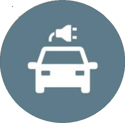 Graphic with the outline of a car and an electric plug above, representing an electric car.